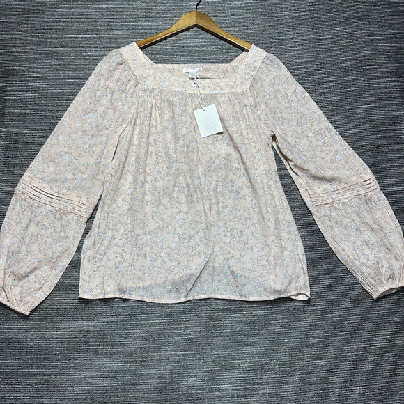 LC Lauren Conrad Tops - LC Lauren Conrad Blouse Women's M Peach Floral Boho Sleeve Squareneck